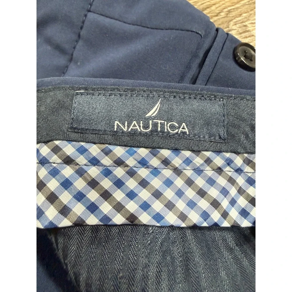 Nautica Mens Navy Blue Stretch Dress‎ Pants Flat Front Trousers 36x30